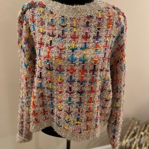 Morgan Claire multicolor and gold tinsel sweater. Size L.